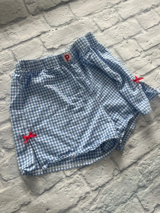 Pigeon Said Please Blue Gingham Women's Lounge Shorts - Picture 2 of 7